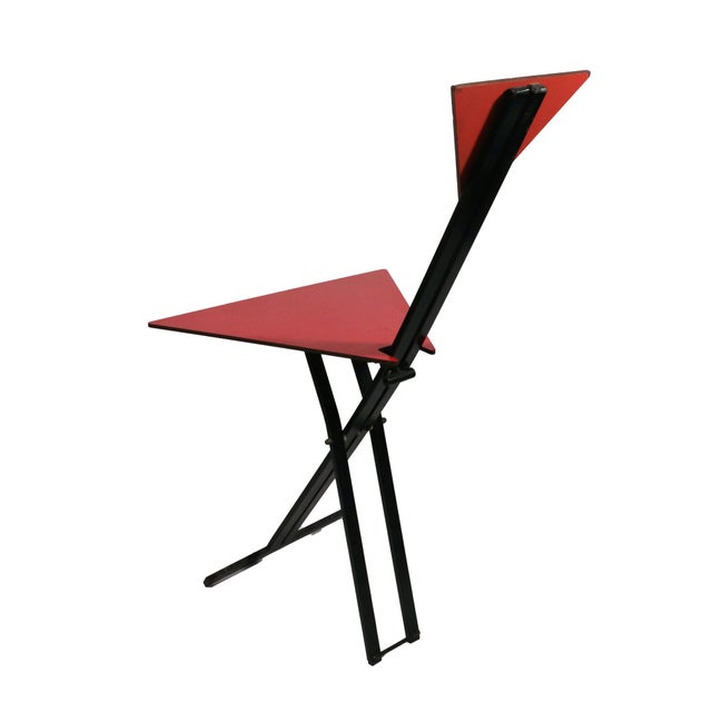 Postmodern Folding Chairs With Triangular Red Seats, Set of Four Circa 1985 Italy For Sale - Image 4 of 17