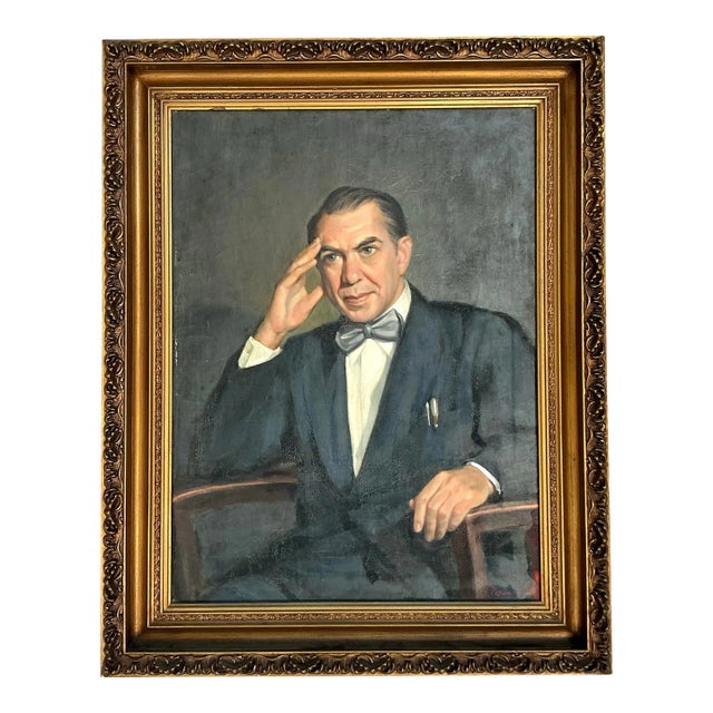 Vintage Boho 1950s Original Oil Portrait of Man For Sale