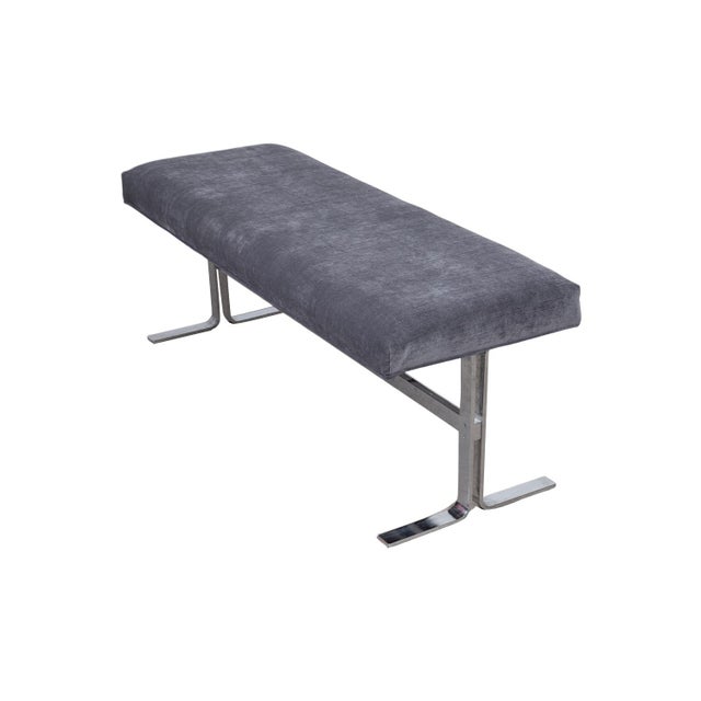 1970s Mid-Century Modern DIA - Design Institute America Chrome Upholstered Bench Design Institute America Milo Baughman Style For Sale - Image 5 of 10