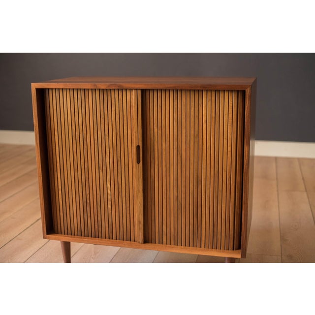 Milo Baughman Vintage Milo Baughman Walnut Tambour Door Cabinet for Glenn of California For Sale - Image 4 of 16