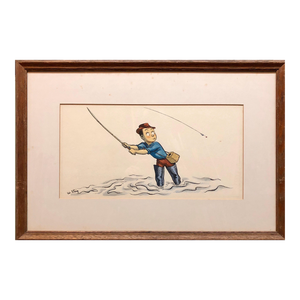William Steig (b.1907), Whimsical Fishing Illustration Cartoon 1938 Mt Tremblant Ski Lodge William Steig, 1938