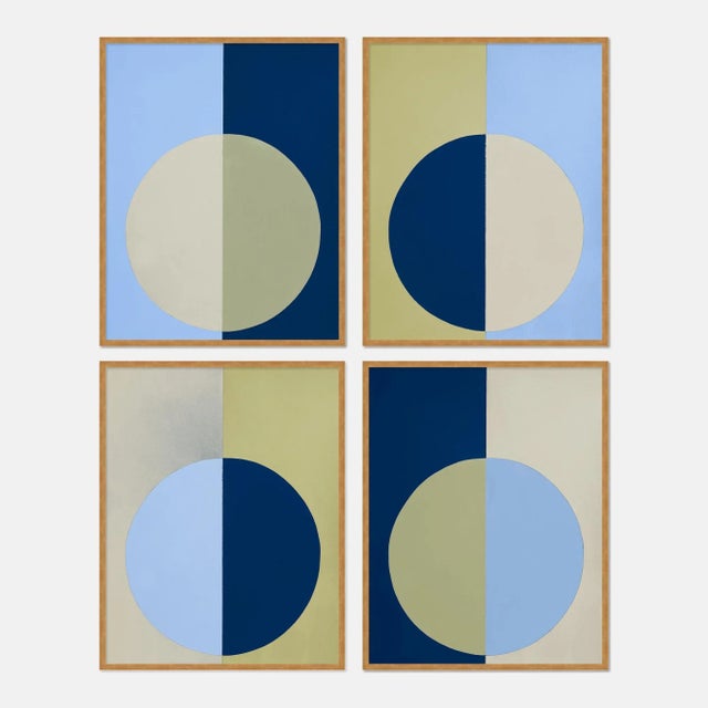Wood Blue & Olive Forever Set of 4 by Stephanie Henderson in Gold Frame, Medium Art Print For Sale - Image 7 of 7