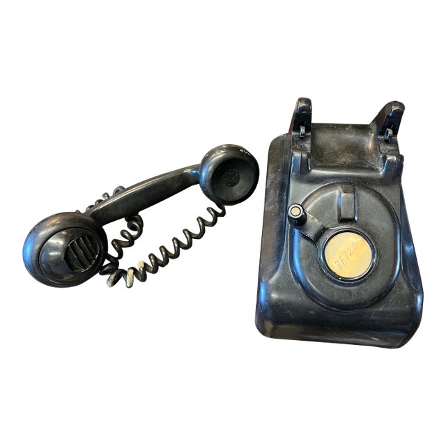 Early 20th Century Black Cranked Bakelite Hotel Phone For Sale