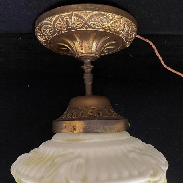Lights 1920's French Art Deco Opaline With Hand Painted Parrot Panels - Hanging Lantern Ceiling Light For Sale - Image 7 of 13