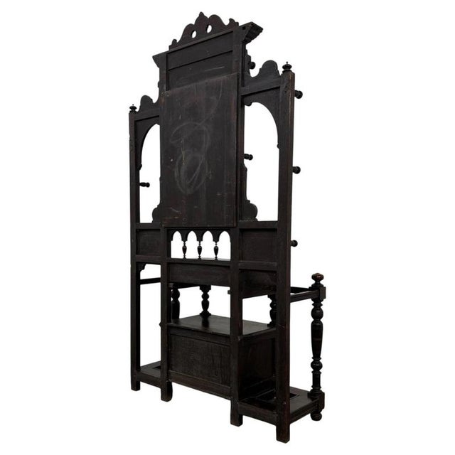 Antique English Victorian Green Man Hall Stand in Carved Oak, 1800s For Sale - Image 9 of 14