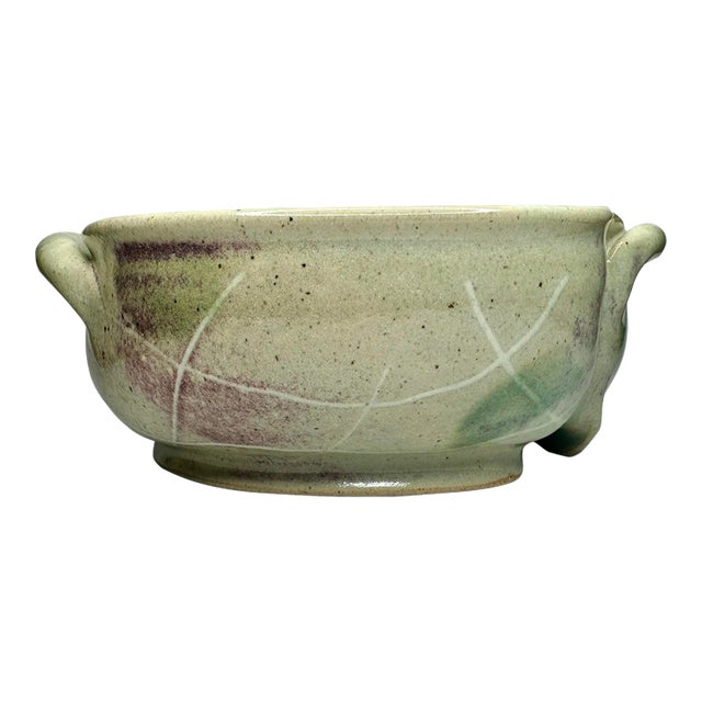 Abstract Abstract Studio Art Pottery Decorative Bowl in Pistachio Green and Plum For Sale - Image 3 of 10