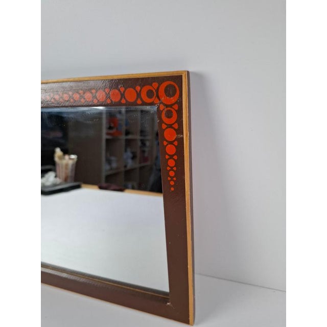 1960s Mid-Century Czechoslovak Wooden Mirror with Graphic Frame Detail, 1960s For Sale - Image 5 of 15