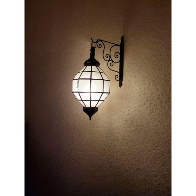 Moroccan Large Moroccan Chess Style Glass Lantern For Sale - Image 3 of 6