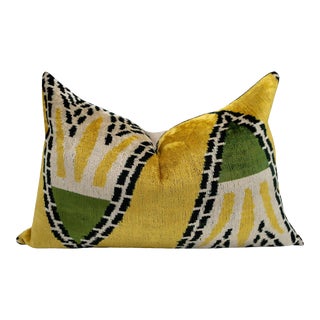 Handmade Gold Green Geometric Design Throw Pillow For Sale