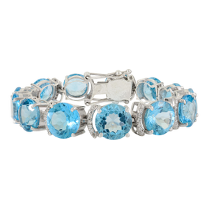 Modern Sterling Silver Blue Topaz & Zirconia Boho Bracelet in 6.25 Inches by Carat&her