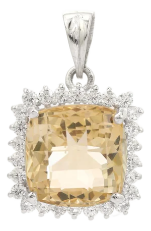 13x13mm Citrine Halo Charm Pendant in 925 Sterling Silver With Cz Accents