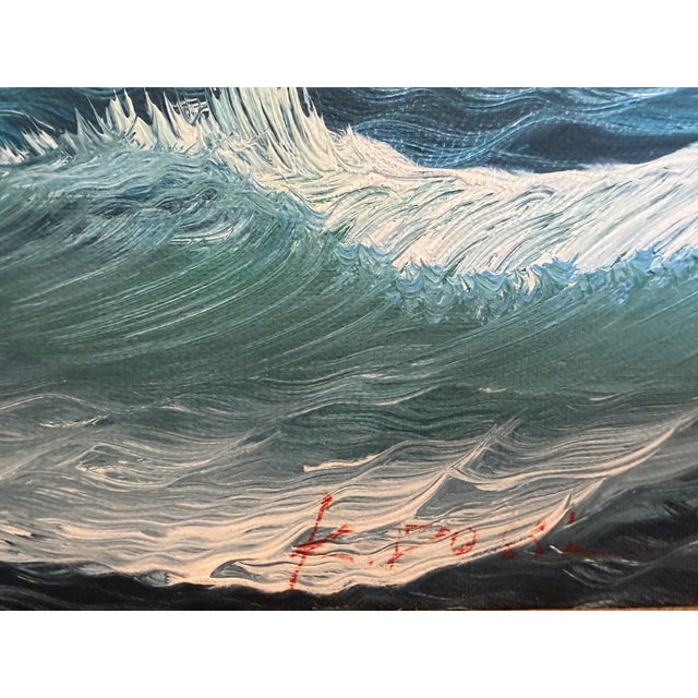 Textile Original Oil Painting on Canvas Seascape Sailing Ship Signed Maritime Art Framed For Sale - Image 7 of 10