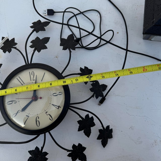 1950s Mid Century Modern United Metal Floral Wall Clock For Sale - Image 5 of 5