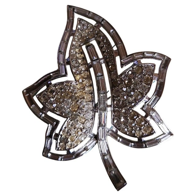 1951 Trifari Alfred Philippe Leaf Brooch Diamanté Pavé For Sale - Image 11 of 11