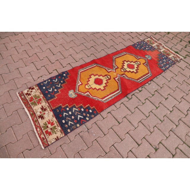 1970s 1979 Tribal Red Medallion Runner Rug For Sale - Image 5 of 10