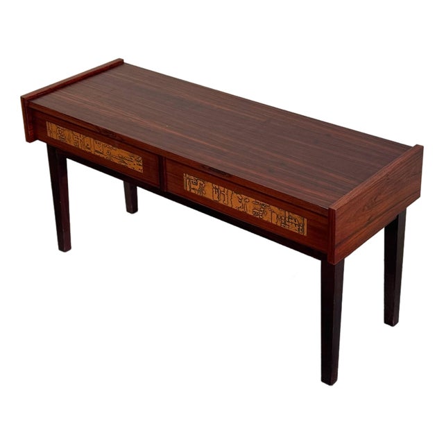 Pedersen & Hansen Rosewood Console Table With Textured Copper Inlays, Danish Entry Table 1960s For Sale