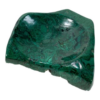 Vintage Genuine Malachite Stone Catchall Dish For Sale