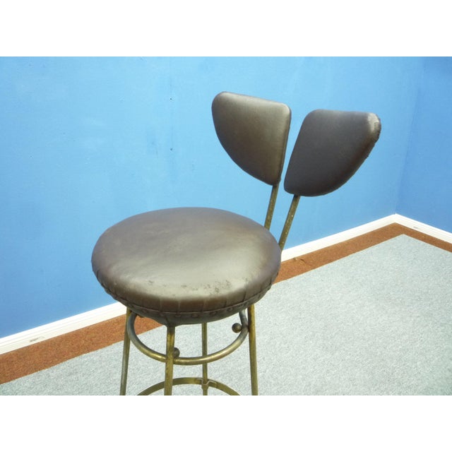 Brown Mid-Century Leather and Steel Bar Stools, 1950s, Set of 4 For Sale - Image 8 of 16