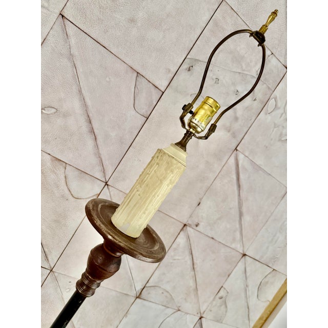 Metal 1940’s Heavy Vintage Spanish Revival Tripod Floor Lamp With Ornate, Hand-Forged Wrought Iron & Bronze Scrollwork For Sale - Image 7 of 12