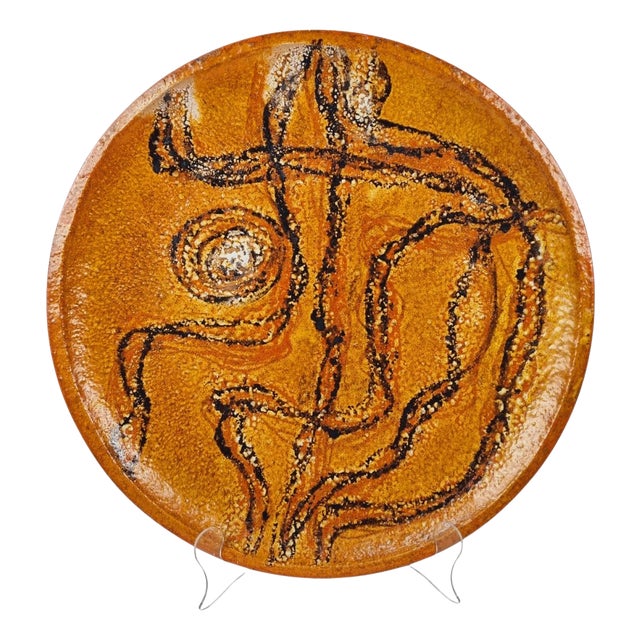 Large Vintage Glazed Ceramic Wall Plate with Abstract Motif, 1960s For Sale