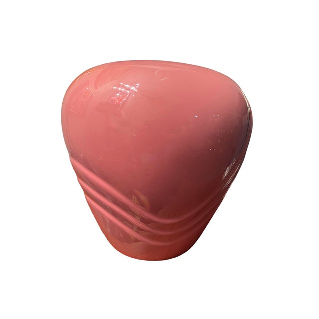 Vintage Postmodern Large Ribed Pink Drapped Ceramic Vase 1980s Art Deco For Sale - Image 4 of 11