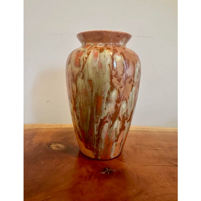 Mid 20th Century Vintage Drip Glaze Studio Pottery Vase in Orange & Ash Tones For Sale - Image 5 of 6