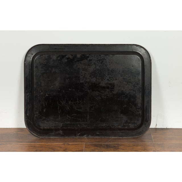 English English 19th Century Painted Tôle Tray Depicting Playful Dogs and Turtle Doves For Sale - Image 3 of 11