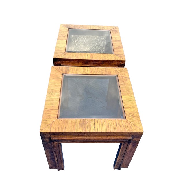 Baker Furniture Company Vintage Pair of Side or Accent End Tables Wood and Glass in Baker Style For Sale - Image 4 of 8