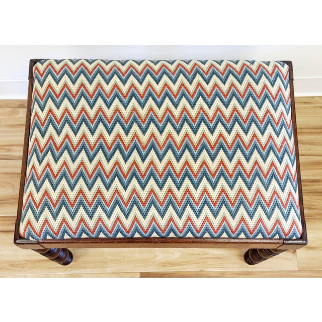 Vintage Turned Wood Stool With Zig Zag Upholstered Seat For Sale In Kansas City - Image 6 of 9