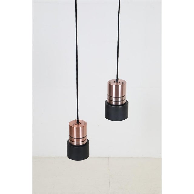 1960s-1970s, denmark. Aluminum shades, copper-anodized on the outside, painted black (original paint). E27 bakelite socket...