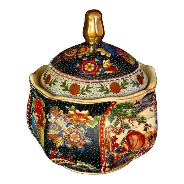 Mid 20th Century Satsuma Moriage Lidded Jar For Sale