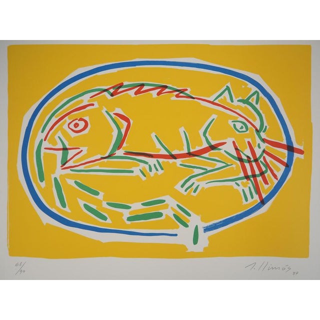 Robert LLIMOS (1943) Fish and cat Original color lithograph Signed and dated in pencil On Arches vellum, 58 x 44 cm...