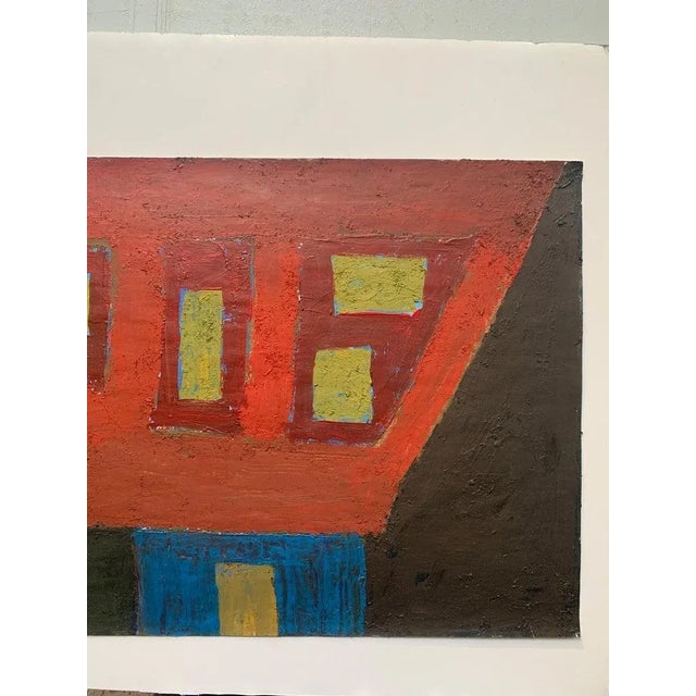 Mid-Century Modern 1960s Textured Oil Paint Abstract Nyc Artist Yellow Blue Orange For Sale - Image 3 of 5