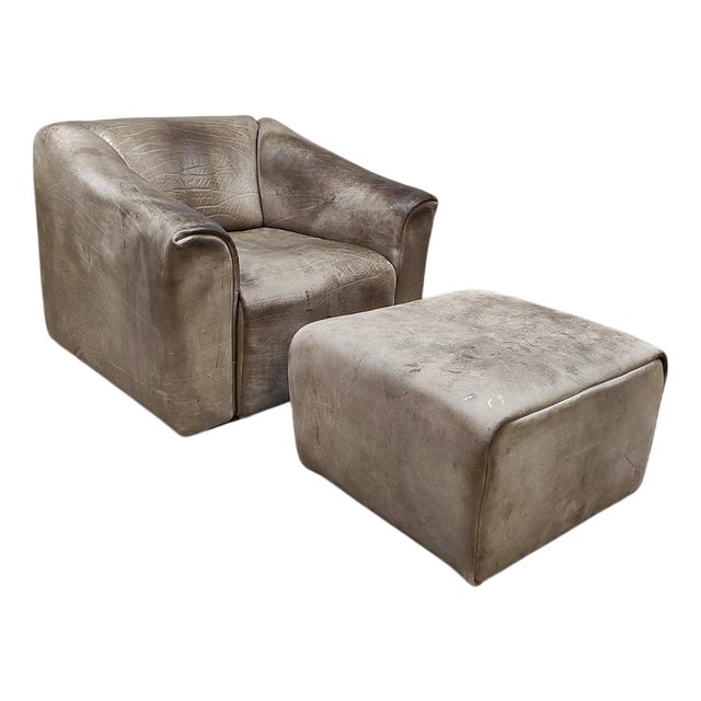 Set of Vintage Leather DS47 Armchair and Ottoman from de Sede, 1970s For Sale