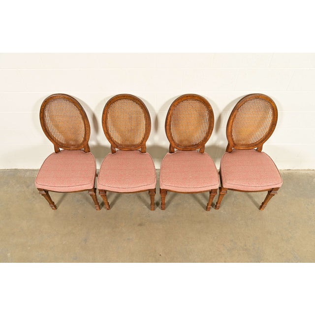 Drexel French Regency Louis XVI Carved Walnut Cane Back Dining Chairs | Set of Four For Sale In South Bend - Image 6 of 14