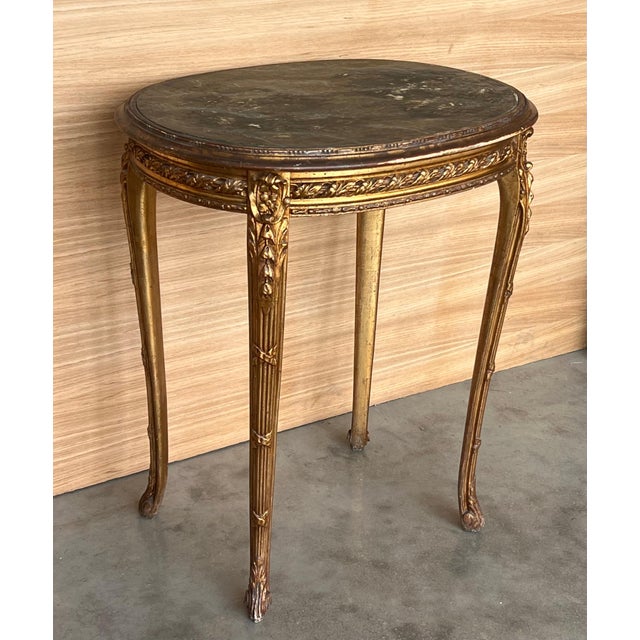 Wood Set of Early 20th Century French Louis XVI Style Gilded Oval Console Table with Chairs For Sale - Image 7 of 18