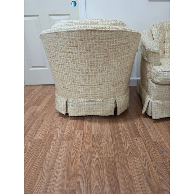 A Perfect Set of Vintage Cream Boucle Swivel Barrel Chairs For Sale - Image 4 of 4
