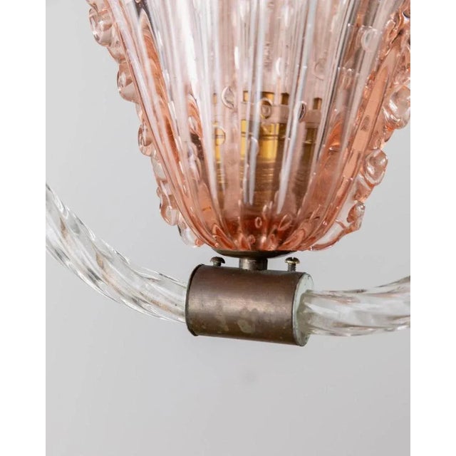 Glass Large Art Deco Flower-Shaped Pink Murano Glass Pendant from Barovier and Toso, Italy, 1940s For Sale - Image 7 of 11