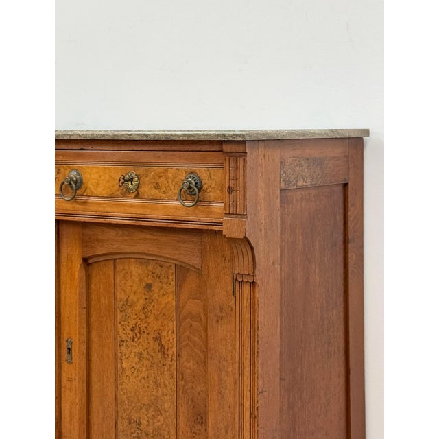 Antique French Provincial Marble Burlwood Buffet 2 Drawer Locking Cabinet For Sale - Image 10 of 18