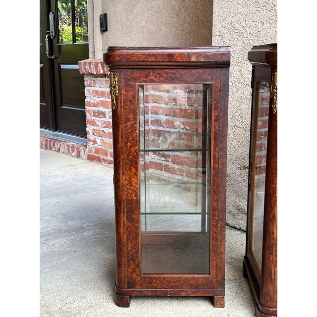 Pair Antique French Glass Vitrine Display Cabinets Burl Mahogany Mirror C1900 For Sale - Image 14 of 18