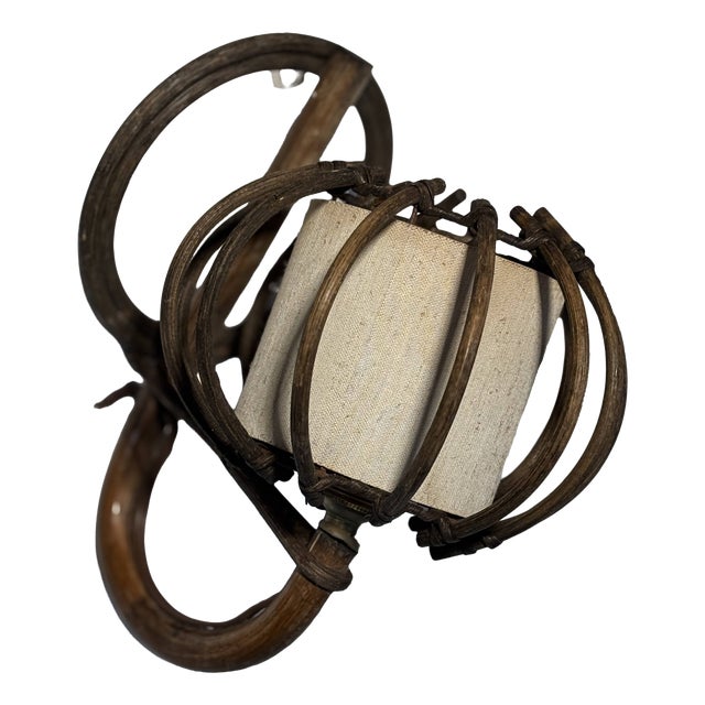 Wall Sconce in Bent Rattan and Canvas by Louis Sognot, 1950 For Sale