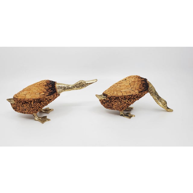 Sculpture Pair - Rare 1970s Tarzia Hand Made Italian Brass Ducks With African Bamboo Beads by Tarzia Firenze Italy For Sale - Image 10 of 14