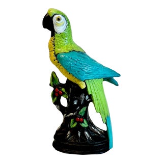 1970s Vintage Boho Chic Coastal Ceramic Folk Art Parrot Figural For Sale