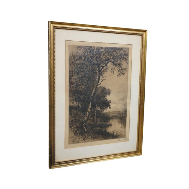 Victorian Antique Hendrik Dirk Kruseman Van Elten Signed Tree Pond Landscape Etching 25" For Sale - Image 3 of 11