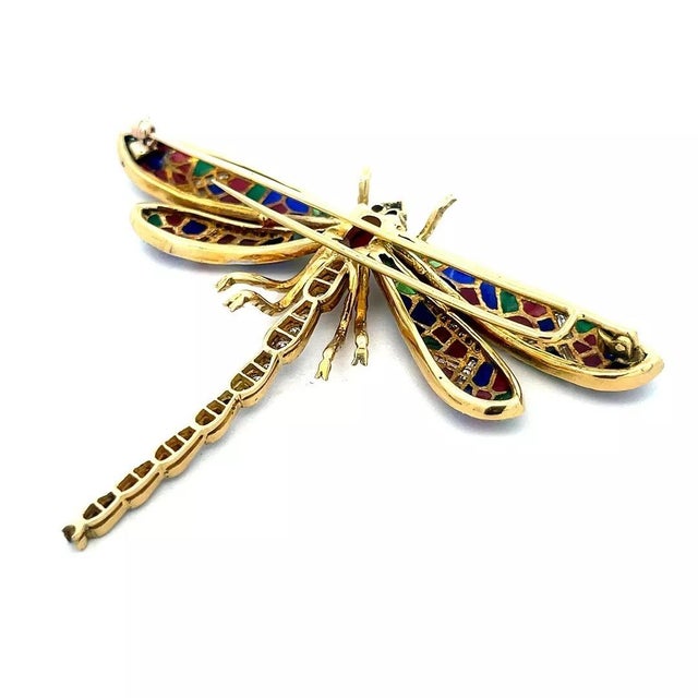 Contemporary Diamond Plique-à-jour 18k Brooch Dragonfly Gemstone Enamel Yellow Gold For Sale - Image 3 of 7
