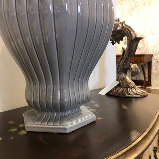 Vintage Italian Grey Ceramic Vase With Lid and Fluted Design For Sale - Image 11 of 12