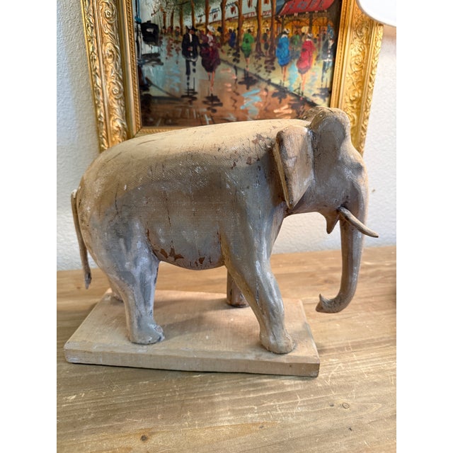 Beautiful old carved wood elephant. Antique patina. 11” tall x 12” long