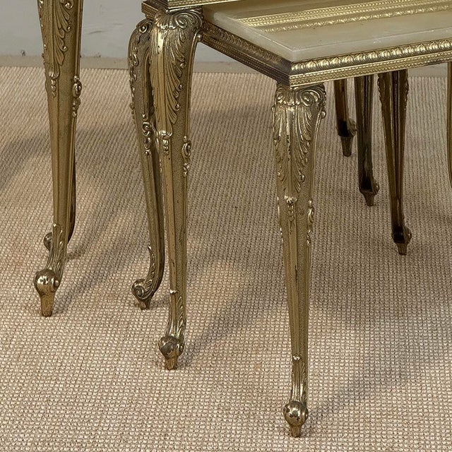 Set of Three Mid-Century French Louis XV Style Brass and Onyx Nesting Tables For Sale In Dallas - Image 6 of 18