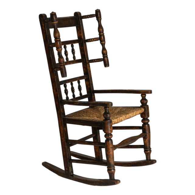 19th Century English Lancashire Ash and Elm Spindle Wingback Chair For Sale