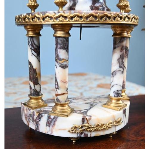 Louis XVI Clock Set in Marble with Gilt Candelabras, 1890, Set of 3 For Sale - Image 10 of 18